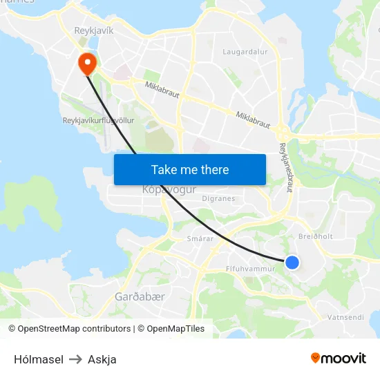 Hólmasel to Askja map