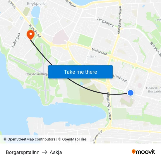 Borgarspítalinn to Askja map