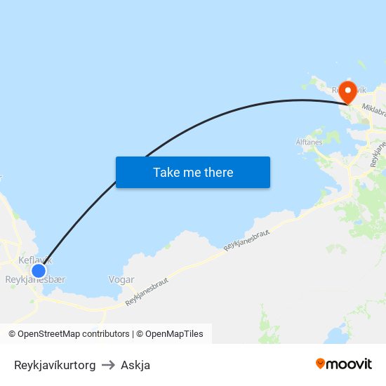 Reykjavíkurtorg to Askja map
