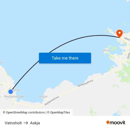 Vatnsholt to Askja map