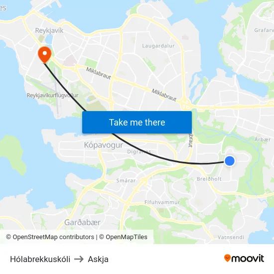 Hólabrekkuskóli to Askja map