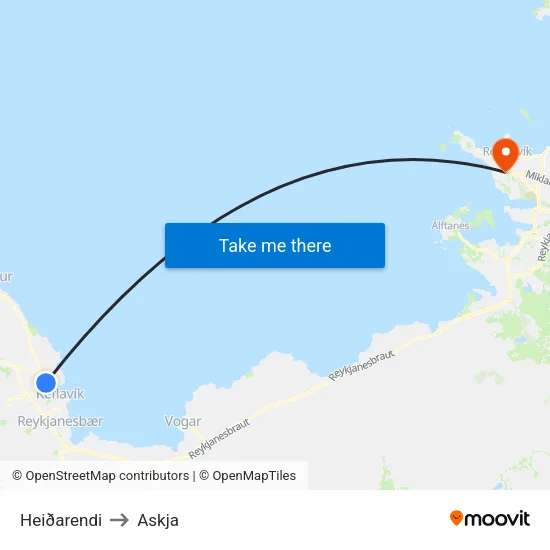 Heiðarendi to Askja map