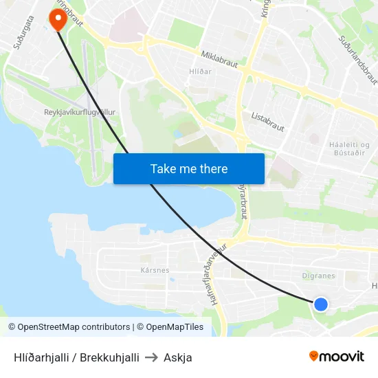 Hlíðarhjalli / Brekkuhjalli to Askja map