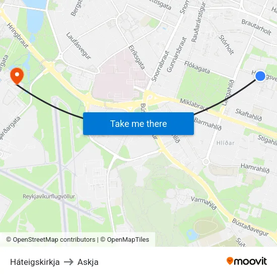Háteigskirkja to Askja map