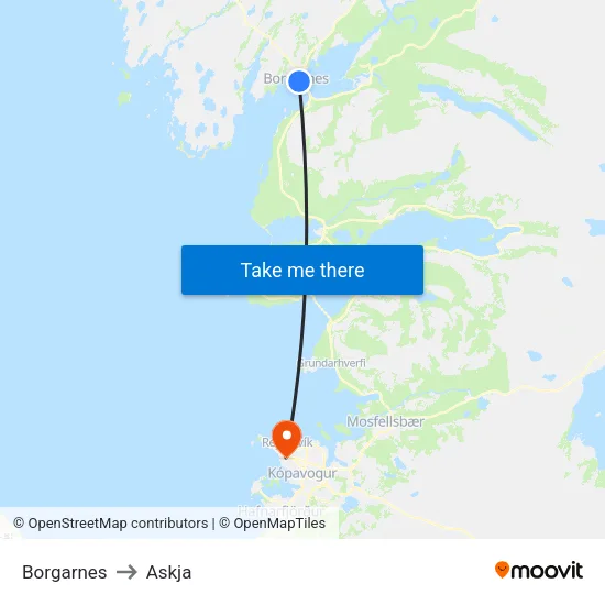 Borgarnes to Askja map