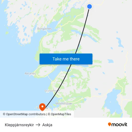 Kleppjárnsreykir to Askja map
