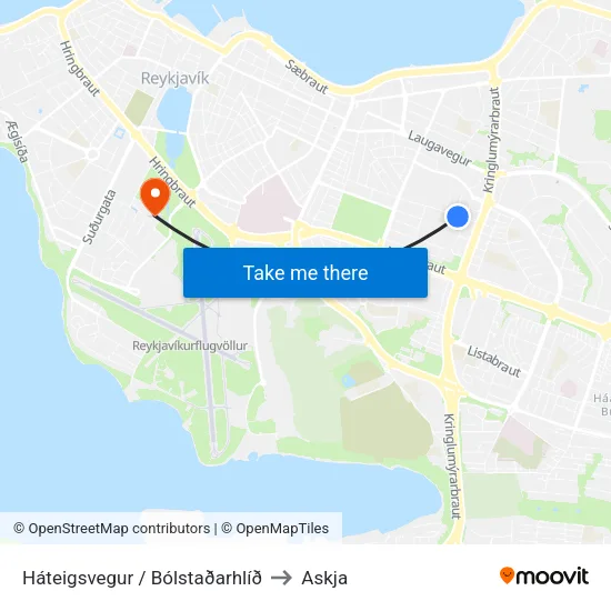 Háteigsvegur / Bólstaðarhlíð to Askja map