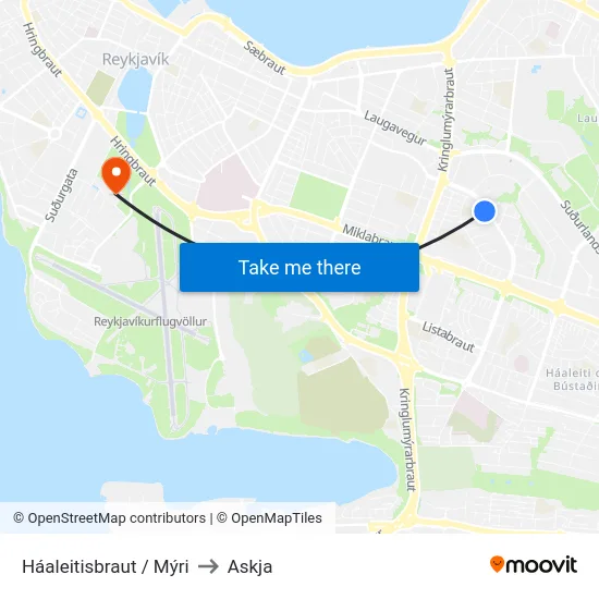 Háaleitisbraut / Mýri to Askja map