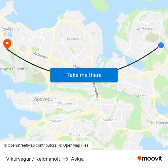 Víkurvegur / Keldnaholt to Askja map