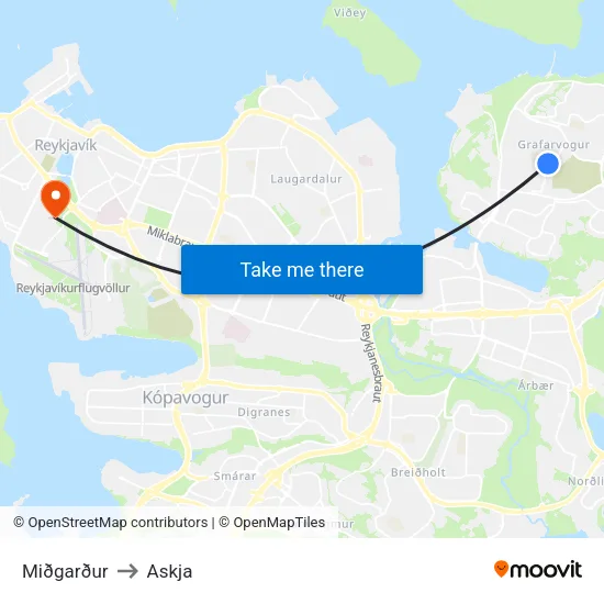 Miðgarður to Askja map