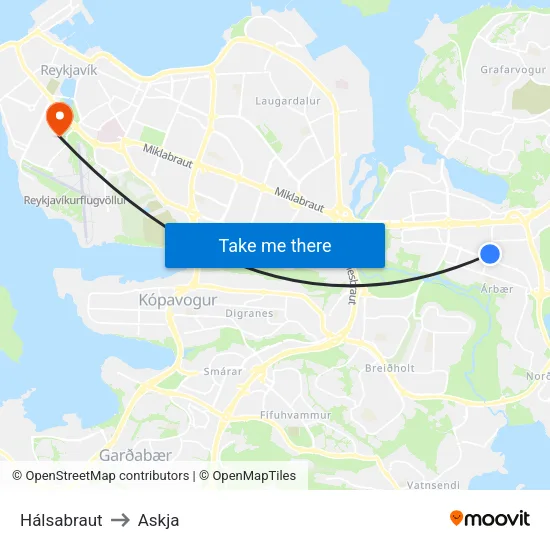 Hálsabraut to Askja map