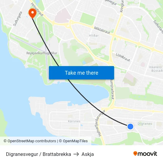 Digranesvegur / Brattabrekka to Askja map