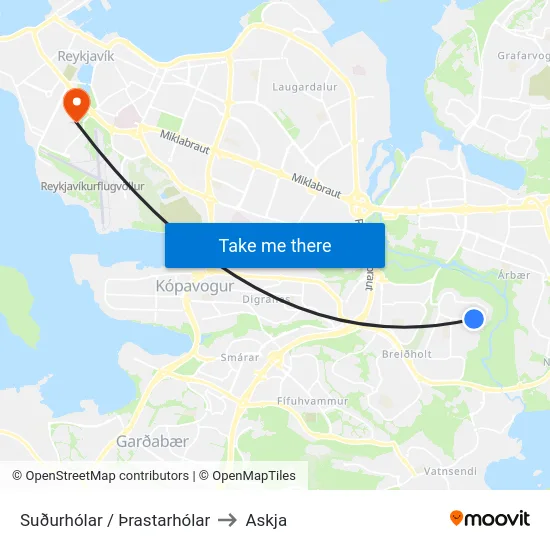 Suðurhólar / Þrastarhólar to Askja map