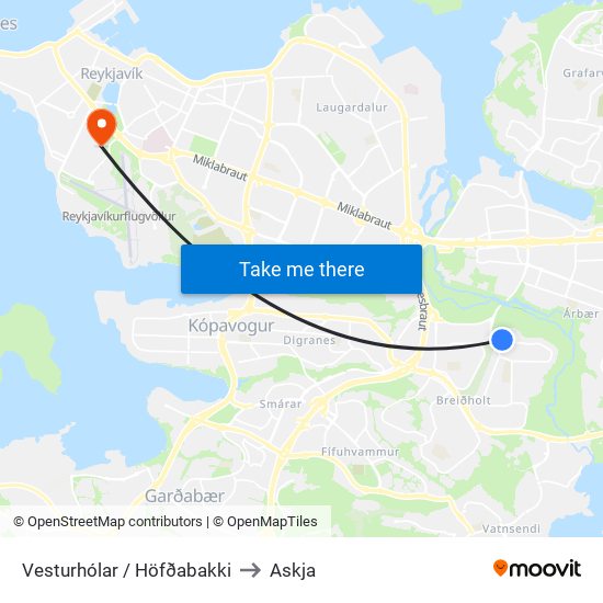 Vesturhólar / Höfðabakki to Askja map