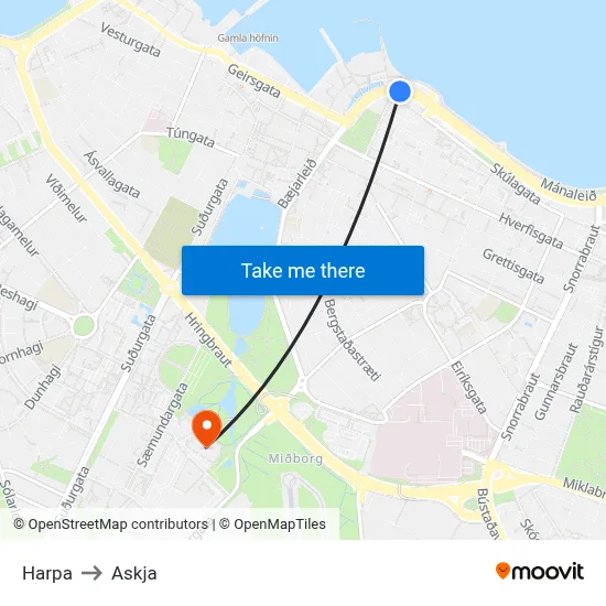 Harpa to Askja map