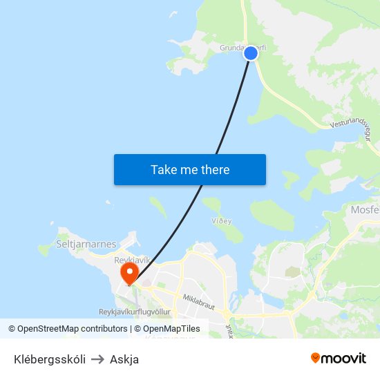 Klébergsskóli to Askja map