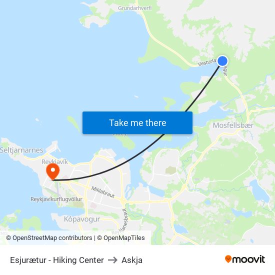 Esjurætur - Hiking Center to Askja map