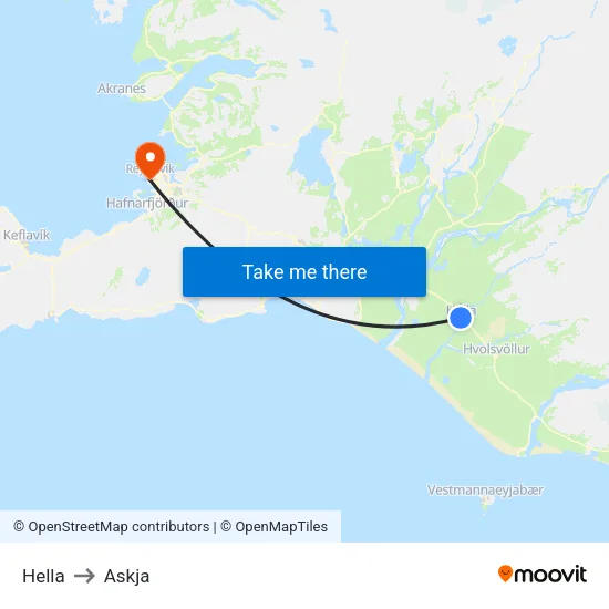 Hella to Askja map