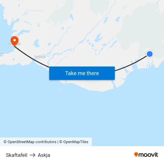 Skaftafell to Askja map
