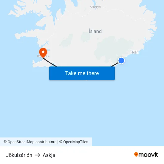 Jökulsárlón to Askja map