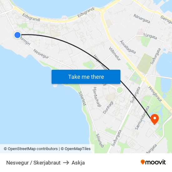 Nesvegur / Skerjabraut to Askja map