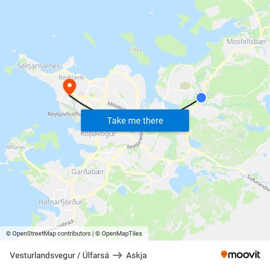 Vesturlandsvegur / Úlfarsá to Askja map