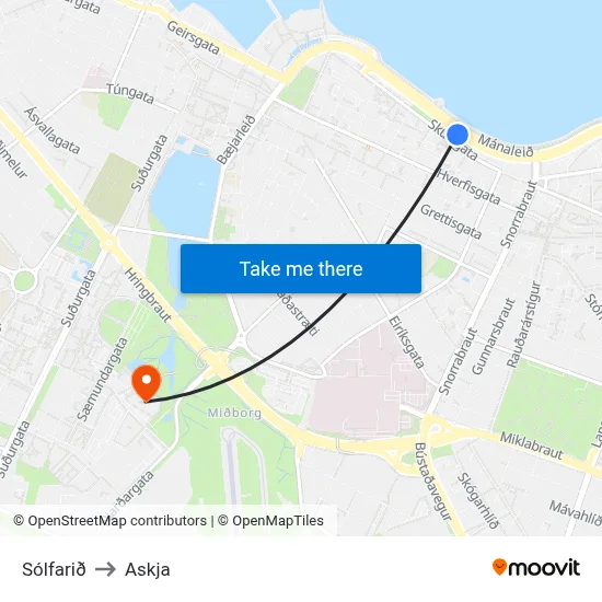 Sólfarið to Askja map