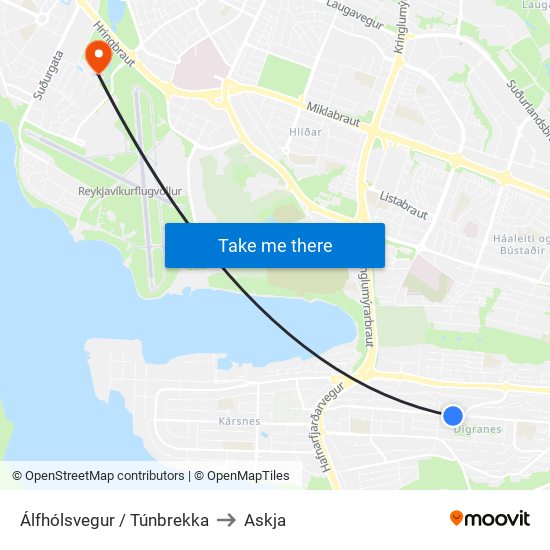 Álfhólsvegur / Túnbrekka to Askja map