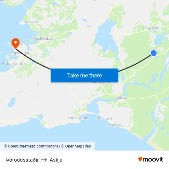 Þóroddsstaðir to Askja map