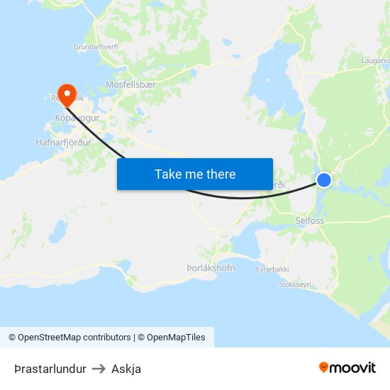 Þrastarlundur to Askja map