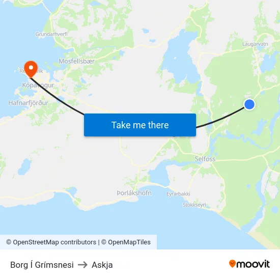 Borg Í Grímsnesi to Askja map