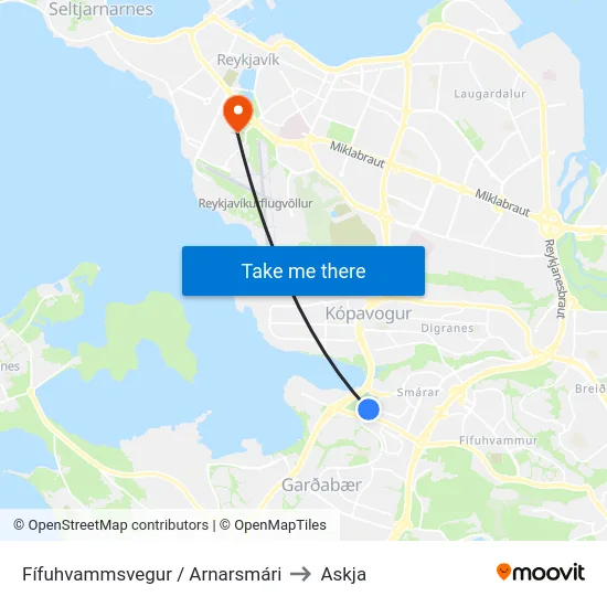 Fífuhvammsvegur / Arnarsmári to Askja map