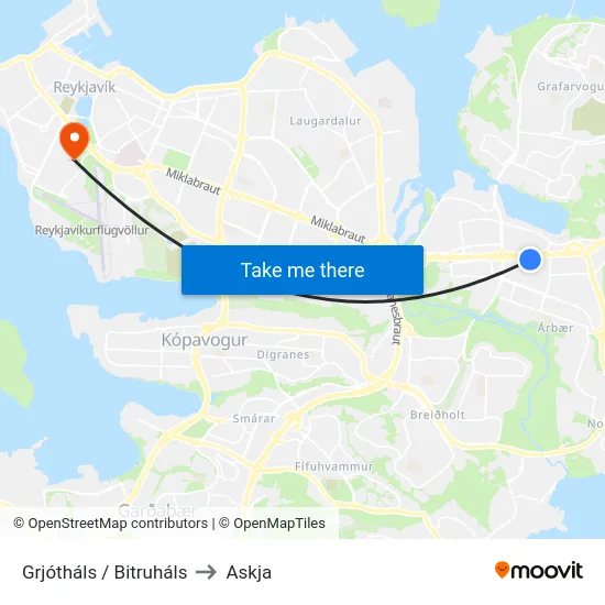 Grjótháls / Bitruháls to Askja map