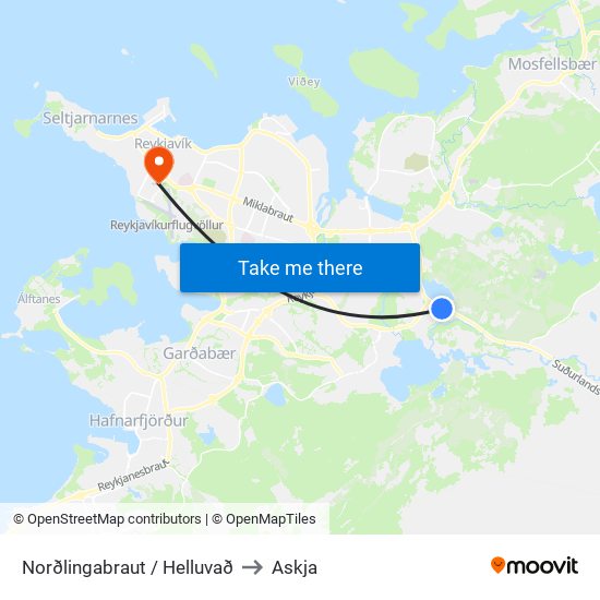 Norðlingabraut / Helluvað to Askja map