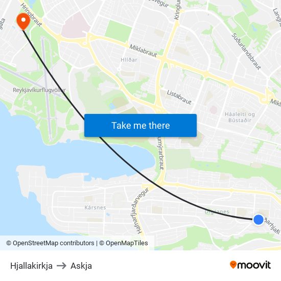 Hjallakirkja to Askja map