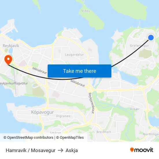 Hamravík / Mosavegur to Askja map