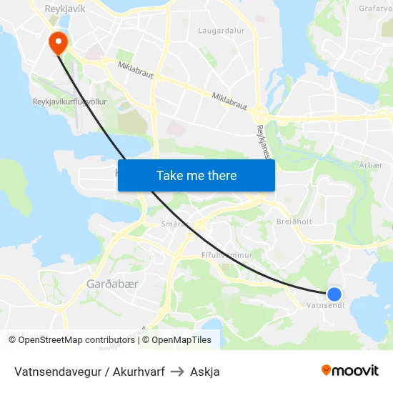 Vatnsendavegur / Akurhvarf to Askja map