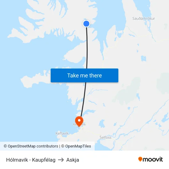 Hólmavík - Kaupfélag to Askja map