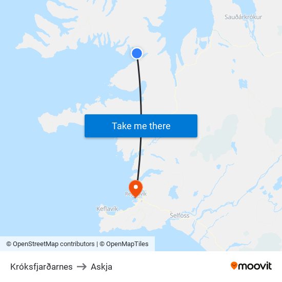 Króksfjarðarnes to Askja map