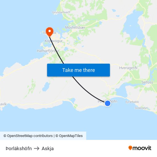 Þorlákshöfn to Askja map