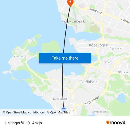 Hellisgerði to Askja map