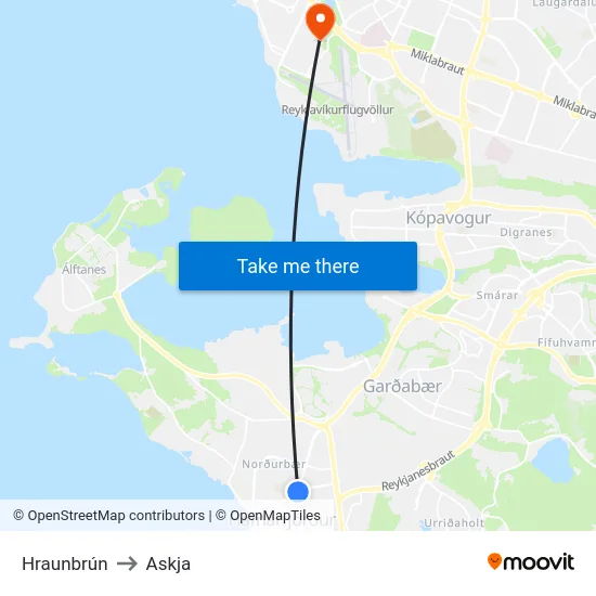 Hraunbrún to Askja map