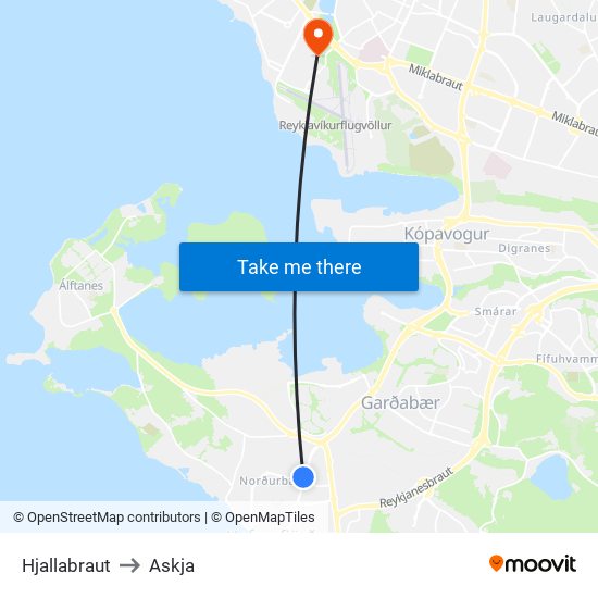Hjallabraut to Askja map