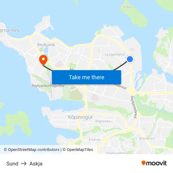 Sund to Askja map
