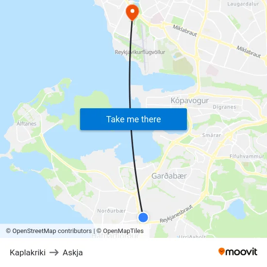 Kaplakriki to Askja map
