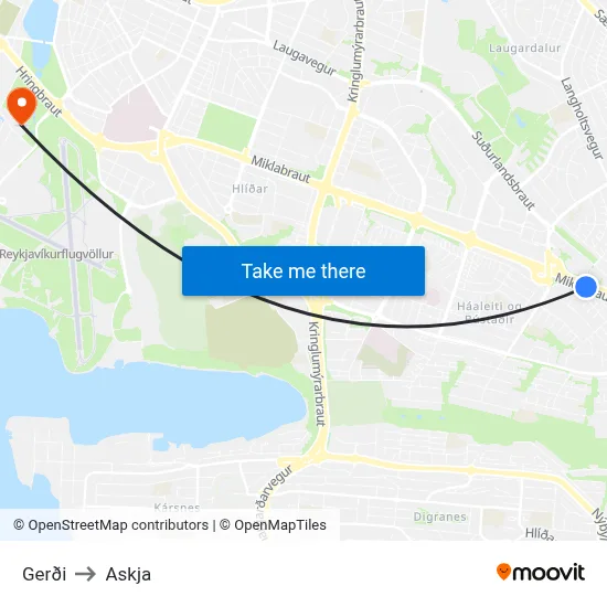 Gerði to Askja map