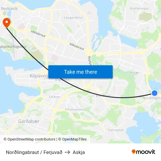 Norðlingabraut / Ferjuvað to Askja map