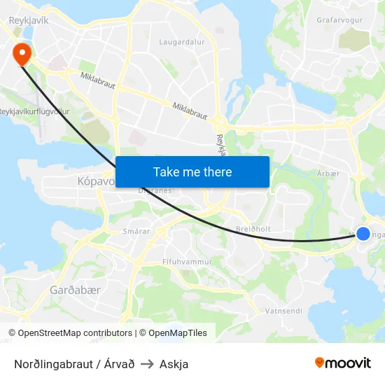 Norðlingabraut / Árvað to Askja map