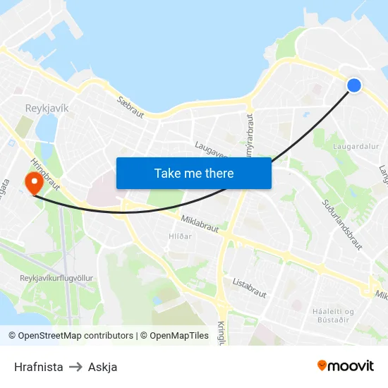 Hrafnista to Askja map