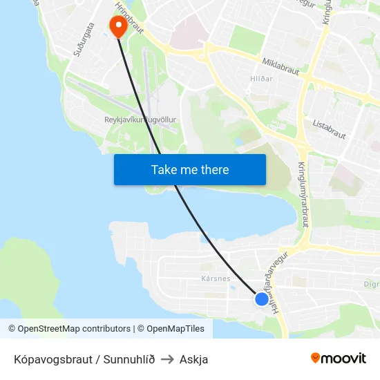 Kópavogsbraut / Sunnuhlíð to Askja map